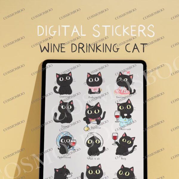 Printable Digital Wine Drinking Cat and Dog With Magic Wand