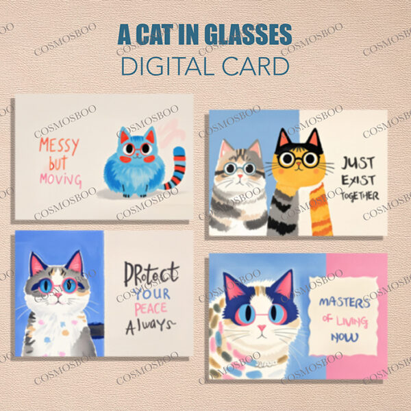 Printable Digital Cat in Glasses Card