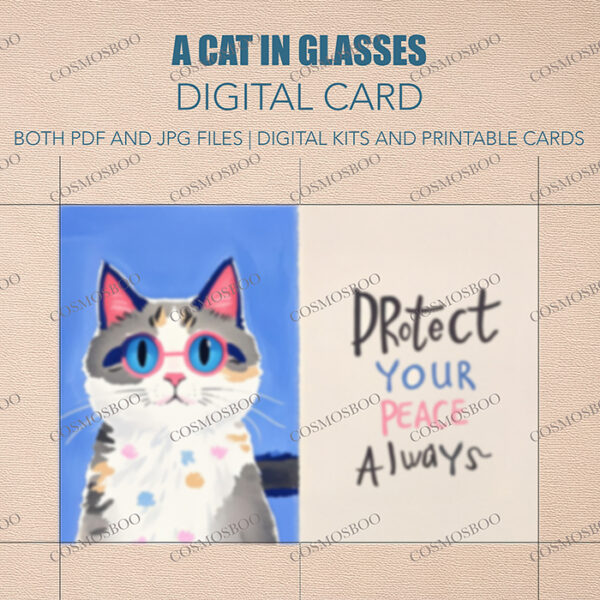 Printable Digital Cat in Glasses Card - Image 2