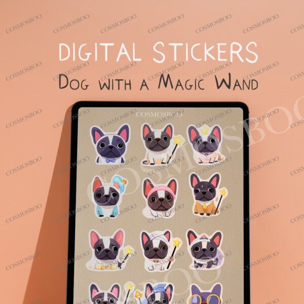 Printable Digital Wine Drinking Cat and Dog With Magic Wand - Image 3
