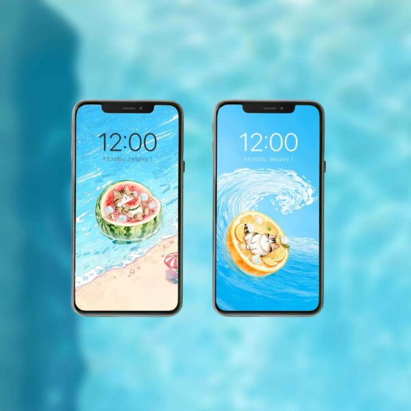 Digital Phone Wallpapers Beachside Fruit Cat/Cute Lock Screen/Avatars/Stickers - Image 2