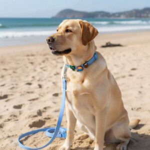 Personalized Dog Collar Leash Full Set with Playful Designs Charms - Family Beach Vacation
