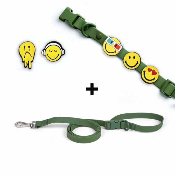 Personalized Dog Collar Leash Full Set with Playful Designs - Emoji Face - Image 2
