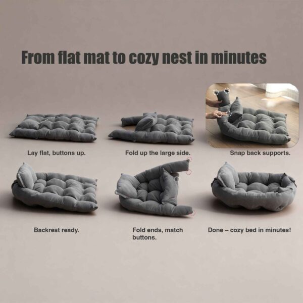 3-in-1 Adjustable Cloudy Pet Bed – Flat Mat to Warm Nest - Image 2